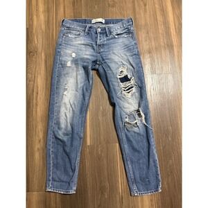 Abercrombie & Fitch Boyfriend Straight Jeans Womens 0R Distressed Button Fly